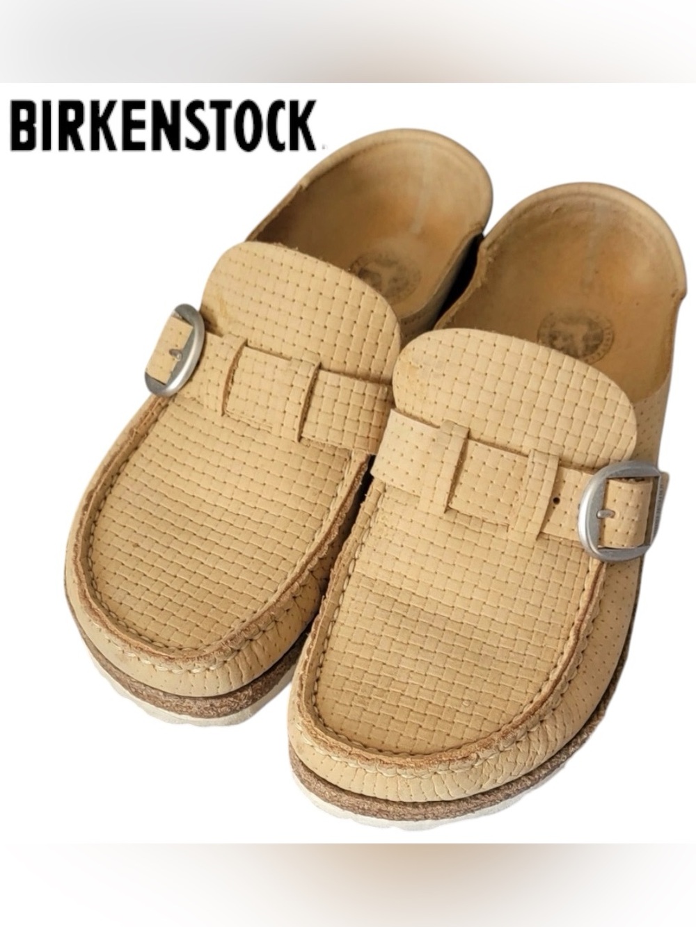 Birkenstock Tan Woven Leather Clog Loafers